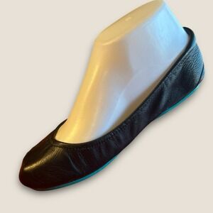Tieks By Gavrieli Black Leather Ballet Flats Turquoise Sole‎ Foldable Shoes Sz 6